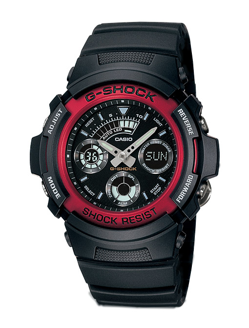 Часы CASIO AW-591-4A Часы CASIO AW-591-4AG-CLASSIC<br>Аналого-цифровая модель G-SHOCK в черном корпусе с красным металлическим безелем. Эти джишоки воплощают в себе стиль, простоту и функциональность. Современный дизайн дополнен выверенной эргономикой и великолепной тактильностью, за счет которой с ними не хочется расставаться.
<br>На борту: автоматическая светодиодная подсветка, минеральное стекло, функция мирового времени, широкие возможности таймера и секундомера, легендарная джишоковая ударопрочность и водонепроницаемость.<br>
