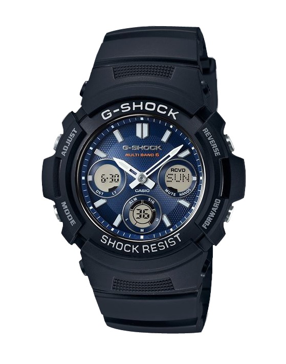Часы CASIO AWG-M100SB-2A Часы CASIO AWG-M100SB-2AG-CLASSIC<br>Новинка из аналого-цифровой серии G-SHOCK AWG в черном корпусе с необычным &quot;чешуйчатым&quot; синим циферблатом. Лаконичные джишоки, на борту которых стоит обратить внимание на наличие солнечной батареи и радио-синхронизации времени.<br>