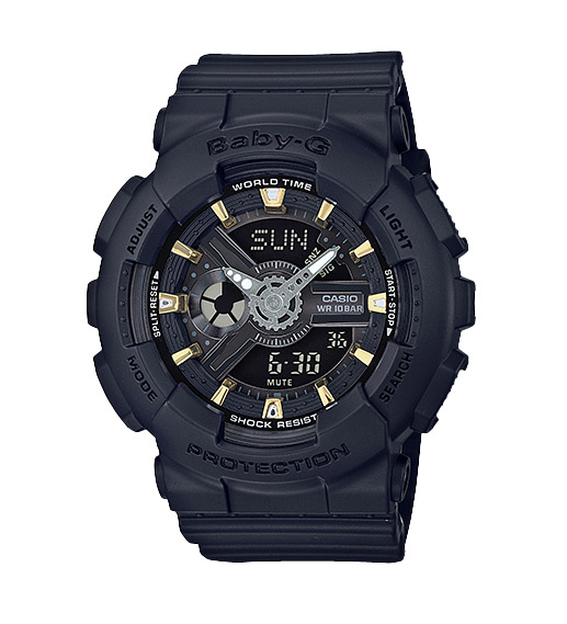 Часы CASIO BA-110GA-1A Часы CASIO BA-110GA-1ABABY-G<br>Очередная горячая fashion-новинка CASIO BABY-G из семейства моделей BA-110 в черном корпусе и золотыми деталям циферблата. Очень лаконичная и женственная модель, которая может стать вашим ежедневным аксессуаром, гармонично дополняя собой практически любой лук!<br>
