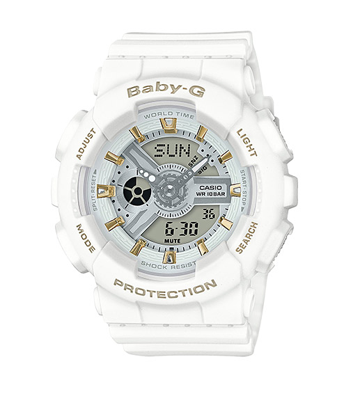 Часы CASIO BA-110GA-7A1 Часы CASIO BA-110GA-7A1BABY-G<br>Очередная горячая fashion-новинка CASIO BABY-G из семейства моделей BA-110 в белом корпусе с золотыми деталям циферблата. Очень лаконичная и женственная модель, которая может стать вашим ежедневным аксессуаром, гармонично дополняя собой практически любой лук!<br>