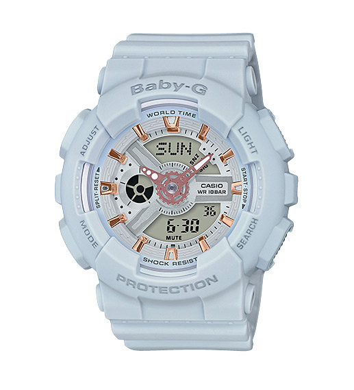 Часы CASIO BA-110GA-8A Часы CASIO BA-110GA-8ABABY-G<br>Очередная горячая fashion-новинка CASIO BABY-G из семейства моделей BA-110 в нежно голубом корпусе и деталями циферблата цвета розового золота. Очень лаконичная и женственная модель, которая может стать вашим ежедневным аксессуаром, гармонично дополняя собой практически любой лук!<br>