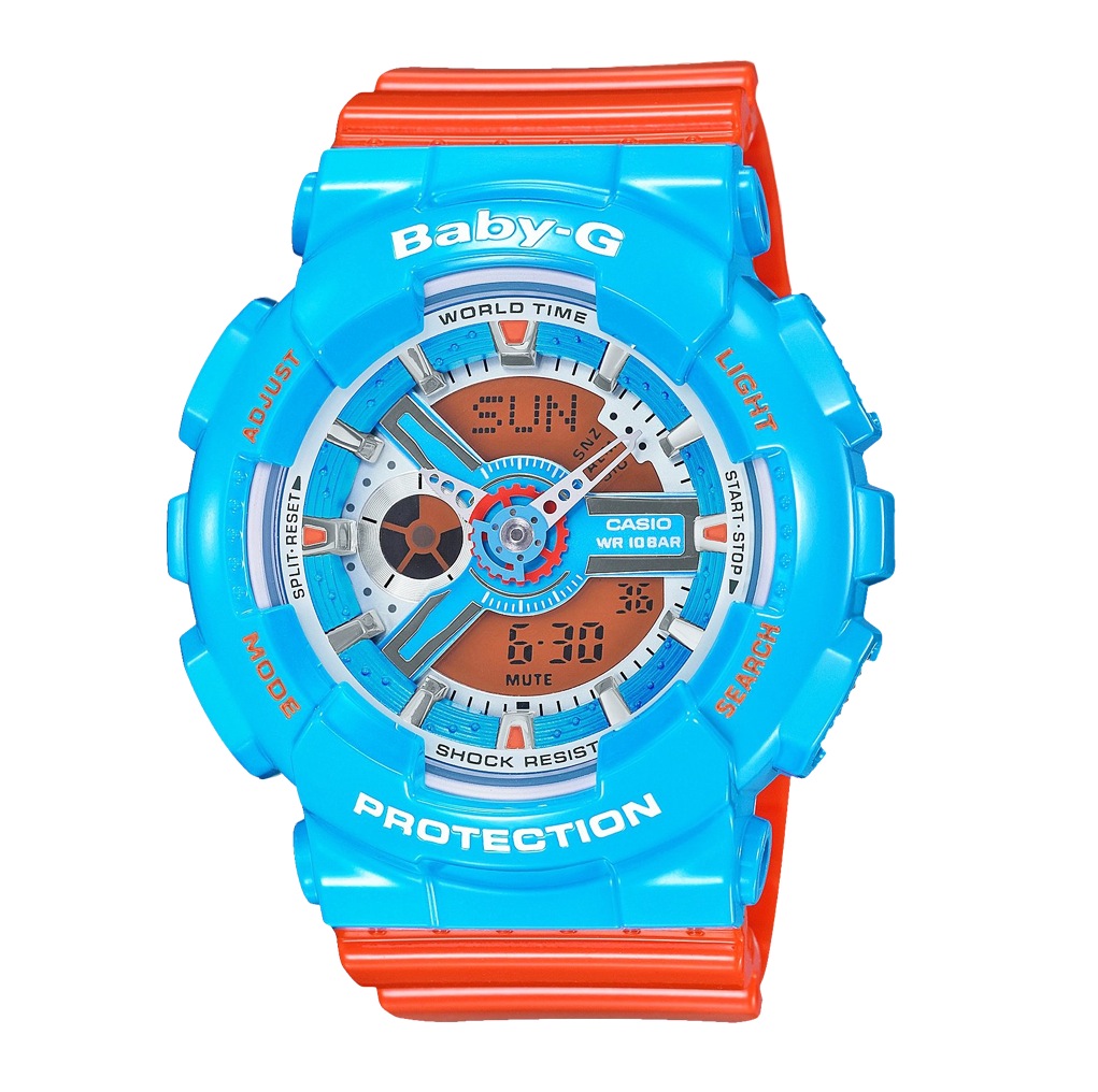Часы CASIO BA-110NC-2A Часы CASIO BA-110NC-2ABABY-G<br>Голубой корпус и оранжевый ремешок – перед вами яркая и легкомысленная новинка в популярной линейке BABY-G BA-110! Эти бэбики с аналого-цифровым циферблатом можно отнести как к fashion-моделям, так и к рабочим лошадкам, благодаря одной из самой прочных конструкций во всей линейке BABY-G.<br /><br>