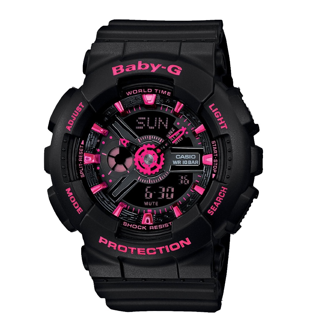 Часы CASIO BA-111-1A Часы CASIO BA-111-1ABABY-G<br>Стильные женские часы в пластиковом корпусе черного цвета. Модель оснащена водозащитной и противоударной функцией. Имеется электрическая подсветка циферблата, позволяющая даже ночью узнать точное время, и 5 вариантов ежедневных будильников.<br>