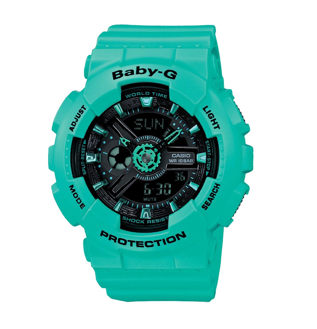 Часы CASIO BA-111-3A Часы CASIO BA-111-3ABABY-G<br>Стильные женские часы в пластиковом корпусе лазурного цвета. Модель оснащена водозащитной и противоударной функцией. Имеется электрическая подсветка циферблата, позволяющая даже ночью узнать точное время, и 5 вариантов ежедневных будильников.<br>