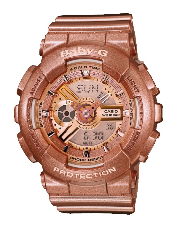 Часы CASIO BA-111-4A Часы CASIO BA-111-4ABABY-G<br>Стильные женские часы в пластиковом корпусе бронзового цвета. Модель оснащена водозащитной и противоударной функцией. Имеется электрическая подсветка циферблата, позволяющая даже ночью узнать точное время, и 5 вариантов ежедневных будильников.<br>