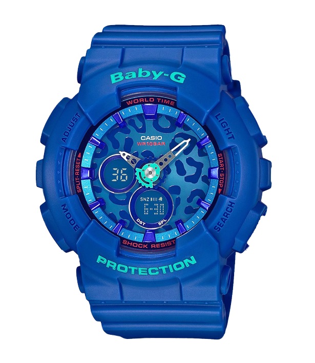 Часы CASIO BA-120LP-2A Часы CASIO BA-120LP-2ABABY-G<br>Перед вами новинка CASIO BABY-G в синем корпусе и с расцветкой циферблата &amp;quot;голубой леопард&amp;quot;. Название расцветки говорит само за себя: крайне привлекательные бэбики, сочетающие классический узнаваемый корпус и яркую fashion раскраску.Несмотря на то, что эту модель нельзя назвать миниатюрной, она прекрасно выглядит на женском запястье и отлично вписываются в современную уличную моду.<br>