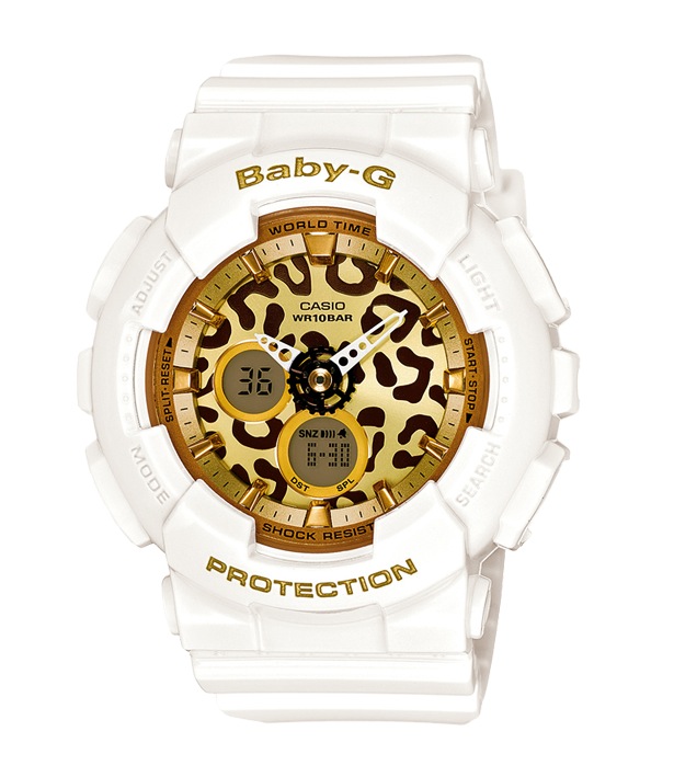 Часы CASIO BA-120LP-7A2 Часы CASIO BA-120LP-7A2BABY-G<br>Перед вами новинка CASIO BABY-G в белом корпусе и с расцветкой циферблата &amp;quot;золотой леопард&amp;quot;. Название расцветки говорит само за себя: крайне привлекательные бэбики, сочетающие классический узнаваемый корпус и яркую fashion раскраску.Несмотря на то, что эту модель нельзя назвать миниатюрной, она прекрасно выглядит на женском запястье и может сочетаться даже с платьями.<br>