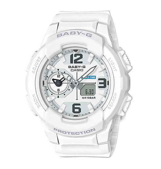 Часы CASIO BGA-230-7B Часы CASIO BGA-230-7BBABY-G<br>Представляем релиз октября 2016 года из серии BGA-230 в свежем белом дизайне! Благодаря функции Dual Time, отображающей время сразу в двух часовых поясах, эти бебики отлично подойдут для активных, часто путешествующих женщин, а благодаря своей абсолютной ударопрочности и влагозащите их можно не снимать даже во время самых активных тренировок.
<br>Если путешествие и спорт не для вас, не беда, эти часы украсят запястье своей хозяйки и станут стильным аксессуаром на каждый день!<br>