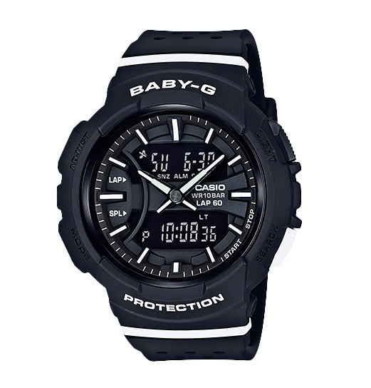 Часы CASIO BGA-240-1A1 Часы CASIO BGA-240-1A1BABY-G<br>Релиз Baby-G февраля 2017 года из серии BGA-240 в черном корпусе с белыми деталями! Данная серия позиционируется Casio как часы для любителей бега: благодаря функции Lap Memory 60™ вы сможете хранить в часах до 60 записей с информацией о дате ваших пробежек и показателей времени круга, что поможет вам совершенствоваться и улучшать свои беговые показатели.
<br>А если ежедневные пробежки — это не про вас, все в порядке, ведь перед вами полноценная fashion модель, которая украсит любое запястье и станет яркой частью уличной моды любого мегаполиса.<br>