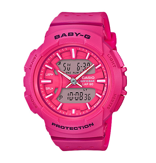 Часы CASIO BGA-240-4A Часы CASIO BGA-240-4ABABY-G<br>Релиз Baby-G февраля 2017 года из серии BGA-240 в ярко-розовом цвете! Данная серия позиционируется Casio как часы для любителей бега: благодаря функции Lap Memory 60™ вы сможете хранить в часах до 60 записей с информацией о дате ваших пробежек и показателей времени круга, что поможет вам совершенствоваться и улучшать свои беговые показатели.
<br>А если ежедневные пробежки — это не про вас, все в порядке, ведь перед вами полноценная fashion модель, которая украсит любое запястье и станет яркой частью уличной моды любого мегаполиса.<br>