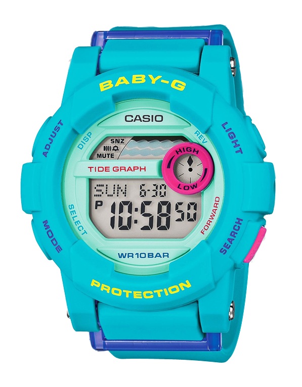 Часы CASIO BGD-180FB-2E Часы CASIO BGD-180FB-2EBABY-G<br>Свежая и яркая &quot;пухлая&quot; модель BABY-G из серферской серии G-LIDE™ в ярко-голубом корпусе способная визуально отображать график приливов и отливов. Стильный аксессуар, прекрасно выглядящий на женском запястье.<br>