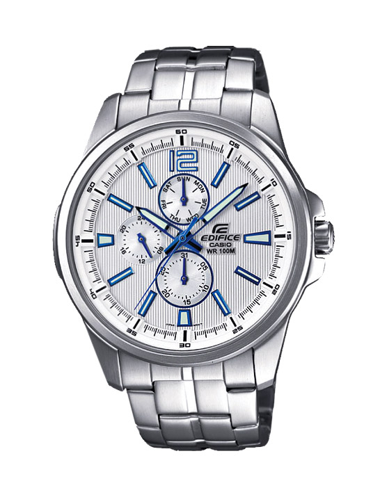 Часы CASIO EF-343D-7A Часы CASIO EF-343D-7AEDIFICE<br>Классическая модель мужских часов, выполненная из нержавеющей стали серебристого цвета, имеет люминесцентные стрелки и метки, водонепроницаемая, питание от аккумулятора в течение 3 лет.<br>