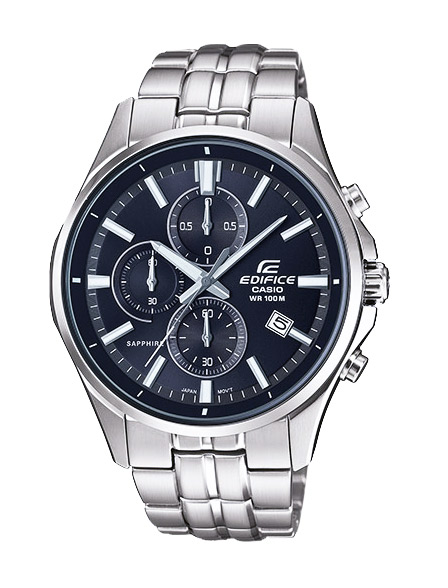 Часы CASIO EFB-530D-1A Часы CASIO EFB-530D-1AEDIFICE<br>Новинка в линейке аналоговых мужские часов Edifice классического дизайна. Стальной корпус и браслет венчает черный циферблат, покрытый сапфировым стеклом. На борту: люминесцентная подсветка стрелок и меток, прочный стальной корпус, 100&#37; защита от влаги, 2 года работы от одного аккумулятора.<br>
