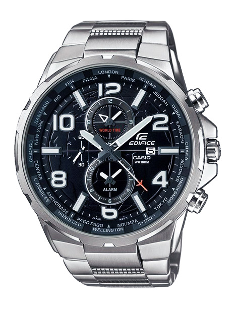 Часы CASIO EFR-302D-1A Часы CASIO EFR-302D-1AEDIFICE<br>Аналоговые мужские часы с будильником и функцией отображения мирового времени, имеется неоновая подсветка дисплея, модель выполнена из прочного стального сплава и ударопрочного минерального стекла.<br>
