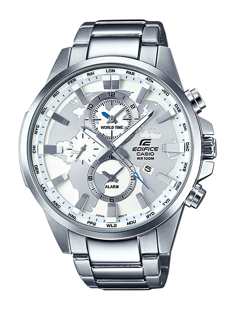 Часы CASIO EFR-303D-7A Часы CASIO EFR-303D-7AEDIFICE<br>Стильные мужские часы Edifice из <a href=&amp;quot;http://www.g-store.ru/all-gshock/edifice-efr-303/&amp;quot;>серии EFR-303</a> в стальном корпусе со светлым рельефным циферблатом, изображающий земной шар, прекрасно подойдут в качестве часов на каждый день.Прочный стальной корпус и браслет из нержавеющей стали, минеральное стекло, 100% защита от влаги, 3 года работы от 1 аккумулятора, — все это помимо отличного внешнего вида позволит пользоваться данными часами на протяжении долгих лет. Часы также имеют функцию мирового времени и отлично подойдут для людей любящих путешествовать.<br>