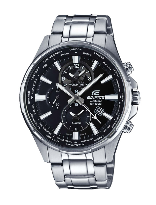 Часы CASIO EFR-304D-1A Часы CASIO EFR-304D-1AEDIFICE<br>Стильные мужские часы с аналоговым отображением мирового времени обладают неоновым дисплеем с датой, высокой водозащитой &#40;10 бар&#41;, ударопрочным минеральным стеклом, винтовой задней крышкой.<br>