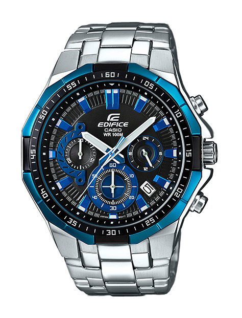 Часы CASIO EFR-554D-1A2 Часы CASIO EFR-554D-1A2EDIFICE<br>Харизматичная стальная модель Edifice со спортивным дизайном великолепно выглядит на запястье своего владельца: черный циферблат с яркими синими деталями прекрасно контрастирует на фоне стального браслета, а аналоговые индикаторы информации на дисплее часов напоминают приборную панель гоночного автомобиля.Часы оснащены минеральным стеклом, защищающим дисплей от механических повреждений, крышкой с винтовым фиксатором и водозащитой до 100 метров. Точность хода гарантирована в пределах ±20 секунд в месяц, а специальное светящееся нанесение позволит комфортно пользоваться девайсом даже в ночное время суток.<br>