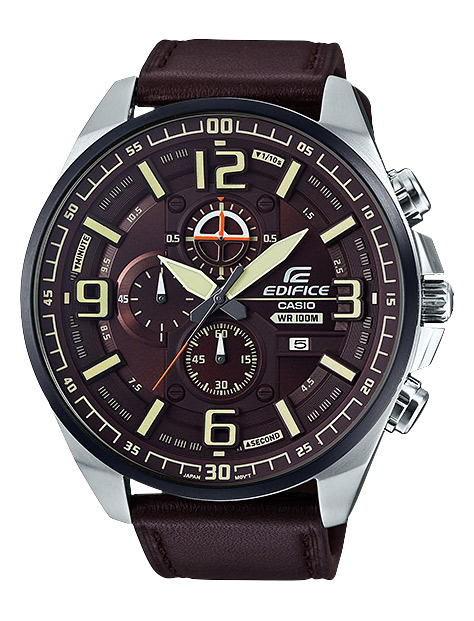 Часы CASIO EFR-555BL-5A Часы CASIO EFR-555BL-5AEDIFICE<br>Яркая фешн-новинка Edifice в большом стальном корпусе с аналоговым отображением времени на коричневом кожаном ремешке. Благодаря новому дизайну циферблата часы не только великолепно выглядят на руке, но и позволяют очень легко считывать время. По мнению редакции G-STORE RUSSIA перед нами один из главных бестселлеров Casio Edifice в 2017 году.<br>