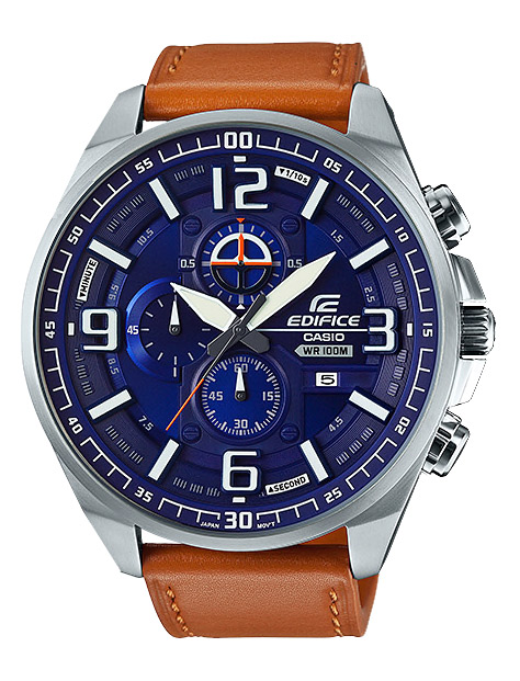 Часы CASIO EFR-555L-2A Часы CASIO EFR-555L-2AEDIFICE<br>Яркая фешн-новинка Edifice в большом стальном корпусе с аналоговым отображением времени на оранжевом кожаном ремешке. Благодаря новому дизайну циферблата часы не только великолепно выглядят на руке, но и позволяют очень легко считывать время. По мнению редакции G-STORE RUSSIA перед нами один из главных бестселлеров Casio Edifice в 2017 году.<br>