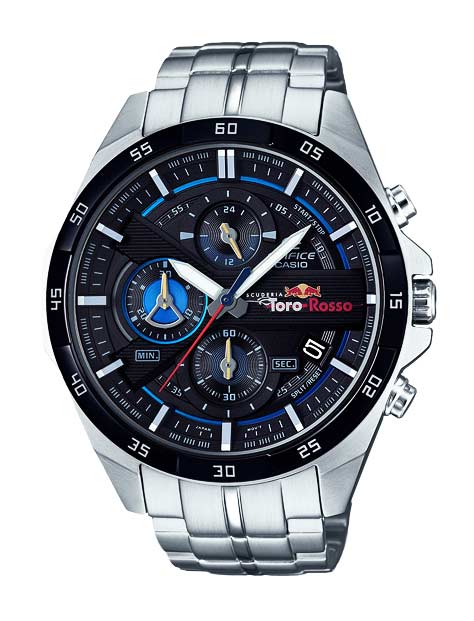 Часы CASIO EFR-556TR-1A Часы CASIO EFR-556TR-1AEDIFICE<br>Лимитированная новинка Edifice и конюшни Формулы-1 Torro Rosso. Стальной корпус и браслет, циферблат с синими деталями и эмблемой итальянской формульной команды. Помимо современного дизайна на борту водонепроницаемость до 100 метров и аккумулятор сроком службы в 3 года.<br>
