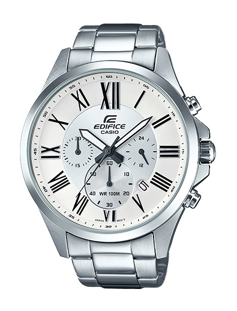 Часы CASIO EFV-500D-7A Часы CASIO EFV-500D-7AEDIFICE<br>Стильная и лаконичная стальная модель Edifice с белым циферблатом и римскими цифрами на нем. Часы оснащены минеральным стеклом, защищающим дисплей от механических повреждений, крышкой с винтовым фиксатором и водозащитой до 100 метров. Точность хода гарантирована в пределах ±20 секунд в месяц, а специальное светящееся нанесение позволит комфортно пользоваться девайсом даже в ночное время суток.<br>