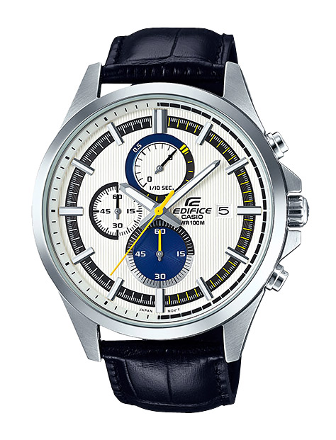 Часы CASIO EFV-520L-7A Часы CASIO EFV-520L-7AEDIFICE<br>Стильная кэжуал-модель Edifice с белым циферблатом и черным кожаным ремешком. Часы обладают минеральным стеклом, защищающим их от механических повреждений, крышкой с винтовым фиксатором и водозащитой, точность хода гарантирована в пределах ±20 секунд в месяц.<br>