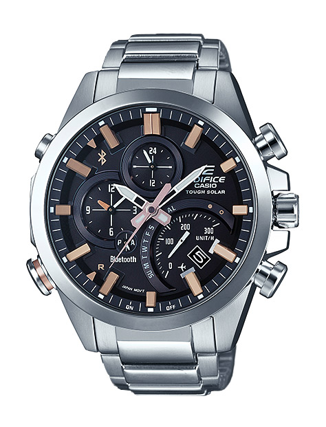 Часы CASIO EQB-500D-1A2 Часы CASIO EQB-500D-1A2EDIFICE<br>Лаконичные часы Casio Edifice из <a href=&amp;quot;/all-gshock/edifice-eqb-500/&amp;quot;>серии EQB-500</a> с черным дисплеем и бежевыми деталями. Данная модель автоматически соединятеся с сервером точного времени в интернете через Bluetooth с помощью вашего смартфона, что гарантирует абсолютную точность времени на вашем запястье.
<br>Помимо великолепного дизайна, на дисплее данной модели отображаются уведомления о новых имейлах, а с помощью функции поиска телефона, ваш смартфон начнет издавать звуковые сигналы, при нажатии на специальную кнопку на часах. Эти эдифайсы могут работать абсолютно автономно, заряжаясь от солнечной батареи, а встроенный тахиметр позволит высчитать скорость вашего движения. Список можно долго продолжать: абсолютная водозащита и еще более десятка функций ждут вас в данных эдифайсах!<br>