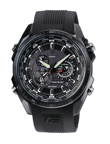 Часы CASIO EQS-500C-1A1 Часы CASIO EQS-500C-1A1EDIFICE<br>Аналоговая мужская модель с отображением времени в 29 часовых зонах и даты, есть секундомер, будильник, автоматический календарь, литой корпус из прочной стали, высокая водозащита.<br>