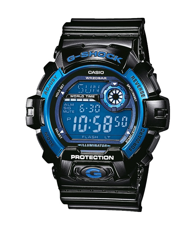 Часы CASIO G-8900A-1E Часы CASIO G-8900A-1EG-CLASSIC<br>Универсальная модель в черном корпусе с синим металлическим безелем и инверсионным циферблатом, является классическим представителем цифровых джишоков. Большой и удобный цифровой дисплей, позволяет максимально удобно считывать информацию, а сверх-яркая LED-подсветка позволяет с одинаковым удобством пользоваться часами как днем, так и в ночное время суток.<br>