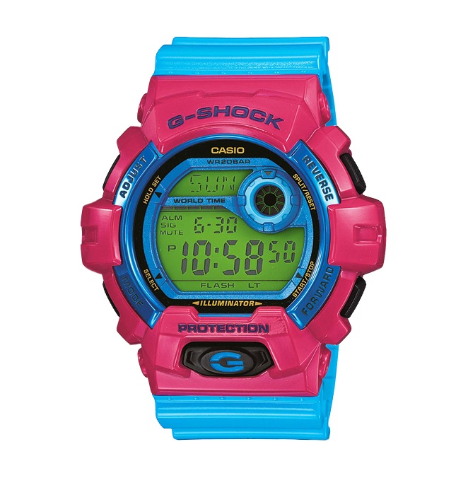 Часы CASIO G-8900SC-4E Часы CASIO G-8900SC-4EG-CLASSIC<br>Название серии CRAZY COLOR™, в которой представлены данные джишоки говорит само за себя. Небесно-голубой цвет ремешка, ярко-розовый цвет корпуса, зеленый дисплей, кажется, совместить эти цвета друг с другом просто невозможно, однако дизайнеры джишок умеют удивлять и в результате мы наблюдаем яркого представителя уличной моды: джишоки переполненные летними красками и позитивными эмоциями.<br>