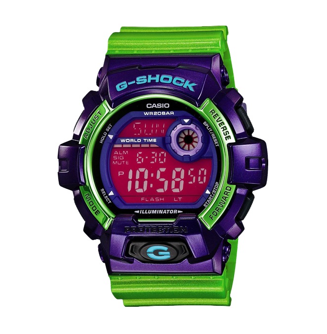 Часы CASIO G-8900SC-6E Часы CASIO G-8900SC-6EG-CLASSIC<br>Название серии CRAZY COLOR™, в которой представлены данные джишоки говорит само за себя. Глянцевый флуоресцентно-зеленый цвет ремешка, розовый инверсионный дисплей, металлический переливающийся безель, пурпурный корпус, кажется, совместить эти цвета друг с другом просто невозможно, однако дизайнеры джишок умеют удивлять и в результате мы наблюдаем стильный аксессуар созданный для уличной моды: джишоки переполненные яркими красками и позитивными эмоциями!<br>