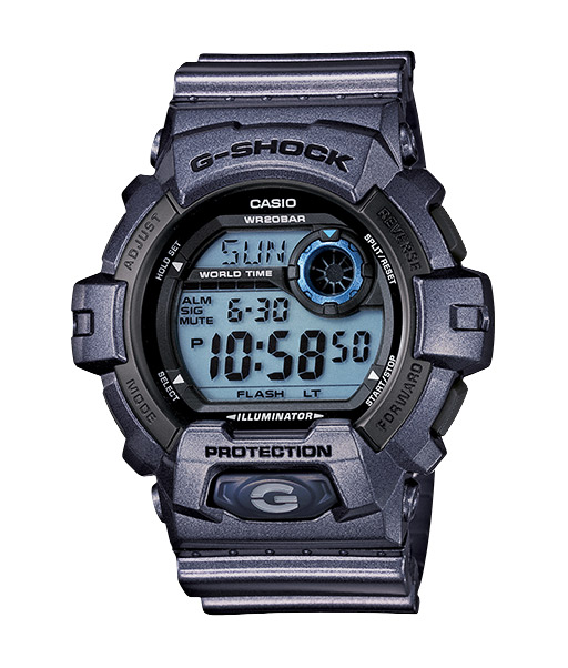 Часы CASIO G-8900SH-2E Часы CASIO G-8900SH-2EG-CLASSIC<br>Глянцевая модель в корпусе цвета сине-перламутровый металлик, с приятным голубым циферблатом, является классическим представителем цифровых джишоков. Большой и удобный циферблат, позволяет максимально удобно считывать информацию, а сверх-яркая LED-подсветка позволяет с одинаковым удобством пользоваться часами как днем, так и в ночное время суток.<br>