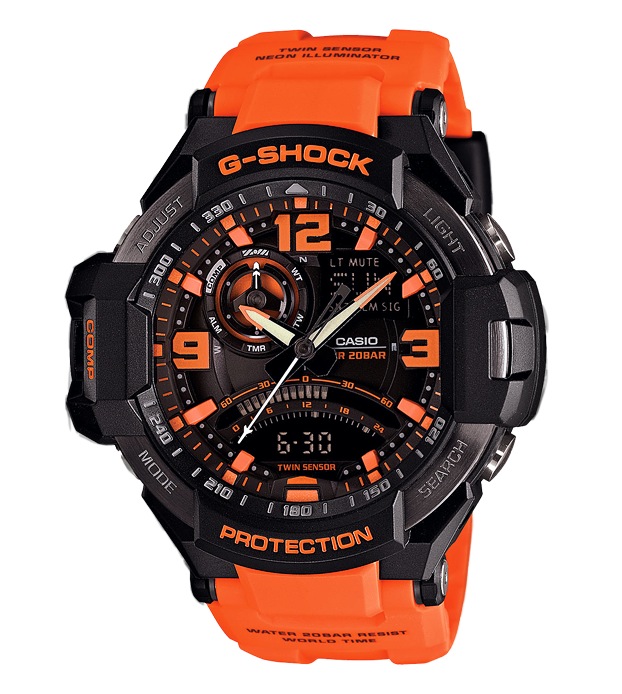 Часы CASIO GA-1000-4A Часы CASIO GA-1000-4AG-PREMIUM<br>Стильные джишоки из <a href=&amp;quot;/all-gshock/g-shock-gravitymaster/&amp;quot;>серии GRAVITYMASTER™</a> с оранжевым ремешком и яркими оранжевыми деталями на черном циферблате. Это одна из вершин джишокостроения на сегодня благодаря передовым технологиям в начинке и сверхсовременному дизайну.
<br>
<br>Напомним, что GRAVITYMASTER™ – это профессиональная серия джишоков, рожденных противостоять стихии воздуха, джишоки данной серии подходят людям, связанным с авиацией и иной деятельностью, где необходимо быстро в движении получать всю информацию с датчиков часов.
<br>
<br>На борту защита от воздействия центробежной силы, перегрузок и вибраций, цифровой компас, термометр, индикация низкого заряда батареи и еще более десятка функций.<br>