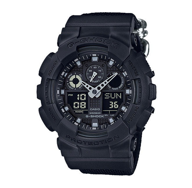 Часы CASIO GA-100BBN-1A Часы CASIO GA-100BBN-1AG-CLASSIC<br>Новая модель G-SHOCK <a href=&amp;quot;/all-gshock/g-shock-ga-100/&amp;quot;>GA-100</a> из ограниченной милитари серии в абсолютно черном цвете с инверсионным дисплеем на текстильном ремешке. Идея этой серии - это создание невидимых и неубиваемых стелс-часов. Для этого Casio сотрудничала с CORDURA®, производителем сверхпрочных нейлоновых ремней. На борту: привычная для джишоков противоударность, влагозащита и еще более десятка функций.
<br>Напоминаем, что серия G-SHOCK GA-100 самая многочисленная, разнообразная и популярная среди всех моделей бренда. Модели данной серии любимы и узнаваемы во всем мире, вы можете встретить их представителей на запястьях людей в любой точки света от Токио до Нью-Йорка!<br>