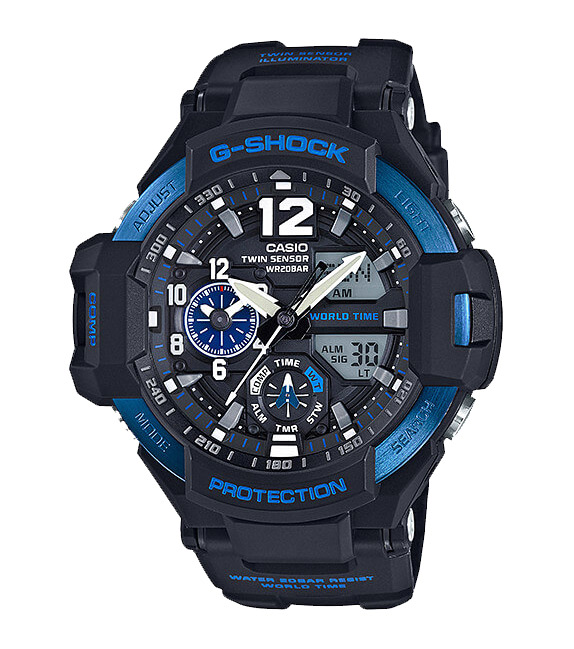 Часы CASIO GA-1100-2B Часы CASIO GA-1100-2BG-PREMIUM<br>Сверхпрочная многофункциональная новинка с синим безелем и деталями циферблата из профессиональной <a href=&amp;quot;/all-gshock/g-shock-gravitymaster/&amp;quot;>серии GRAVITYMASTER™</a> является одной из вершин джишокостроения на сегодня. Сдержанный брутальный дизайн и совершенная техническая начинка делают эти часы одними из флагманов G-SHOCK.
<br>Напоминаем, что GRAVITYMASTER™ – это профессиональная серия джишоков, рожденных противостоять стихии воздуха. Благодаря защите от перегрузок и идеальному интерфейсу, джишоки данной серии подходят людям, связанным с авиацией и иной деятельностью, где необходимо быстро в движении получать всю информацию с датчиков часов.<br>