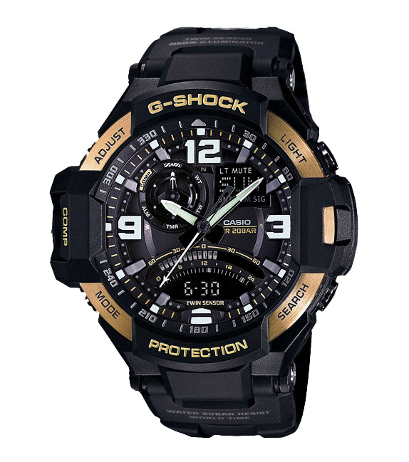 Часы CASIO GA-1100-9G Часы CASIO GA-1100-9GG-PREMIUM<br>Сверхпрочная многофункциональная новинка с золотым безелем из профессиональной <a href=&amp;quot;/all-gshock/g-shock-gravitymaster/&amp;quot;>серии GRAVITYMASTER™</a> является одной из вершин джишокостроения на сегодня. Сдержанный брутальный дизайн и совершенная техническая начинка делают эти часы одними из флагманов G-SHOCK.
<br>Напоминаем, что GRAVITYMASTER™ – это профессиональная серия джишоков, рожденных противостоять стихии воздуха. Благодаря защите от перегрузок и идеальному интерфейсу, джишоки данной серии подходят людям, связанным с авиацией и иной деятельностью, где необходимо быстро в движении получать всю информацию с датчиков часов.<br>