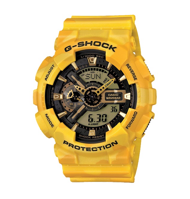 Часы CASIO GA-110CM-9A Часы CASIO GA-110CM-9AG-CLASSIC<br>Яркая fashion-модель в расцветке желтый монохромный камуфляж из популярной <a href=&amp;quot;/all-gshock/g-shock-ga-110/&amp;quot;>серии G-SHOCK GA-110</a>. На первый взгляд камуфляжная расцветка этих джишоков почти незаметна, однако, она очень вкусно &amp;quot;играет&amp;quot; на свету и выглядит гораздо насыщеннее и интереснее, чем модели в классической одноцветном раскрасе.
<br>Напоминаем, что серия G-SHOCK GA-110 одна из самых многочисленных, разнообразных и популярных среди всех моделей бренда. Часы данной серии уже завоевали сердца миллионов людей по всему миру. Без преувеличения, вы можете встретить их на запястьях людей абсолютно любых возрастов, социальных статусов и интересов в любой точки света от Токио до Нью-Йорка!<br>