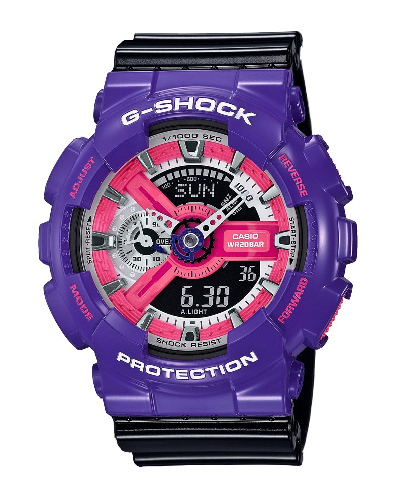 Часы CASIO GA-110NC-6A Часы CASIO GA-110NC-6AG-CLASSIC<br>Пурпурный корпус, розовый циферблат и черный ремешок – перед вами яркая новинка из популярной <a href=&amp;quot;/all-gshock/g-shock-ga-110/&amp;quot;>серии джишоков GA-110</a>! Эти джишоки с аналого-цифровым циферблатом можно отнести как к fashion-моделям, так и к рабочим лошадкам, благодаря одной из самой прочных конструкций во всей линейке G-SHOCK.
<br>Из интересных функций стоит отметить умение определять скорость преодоленного вами пути. Да-да, они еще и умные!<br>