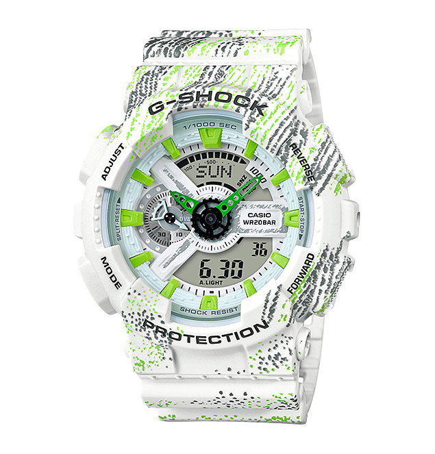 Часы CASIO GA-110TX-7A Часы CASIO GA-110TX-7AG-CLASSIC<br>Релиз ноября 2016 года из <a href=&amp;quot;/all-gshock/g-shock-ga-110/&amp;quot;>серии GA-110</a> в белом цвете с абстрактным allround принтом ярко-зеленого цвета. Дизайн этой спортивной новинки выполнен под &amp;quot;шумный&amp;quot; тексить, который в последнее время используется в <a href=&amp;quot;http://images.nike.com/is/image/DotCom/pwp_sheet2?$NIKE_PWPx3$&$img0=526628_009&$img1=526628_731&$img2=526628_011&amp;quot;>спортивных кроссовках многих известных брендов</a>. Именно идеальное сочетание с вашей любимой спортивной обувью, а также бескомпромиссная джишоковая противоударность и абсолютная водозащита, делают эту модель вашим верным спутником даже в самых изнурительных воркаутах.<br>