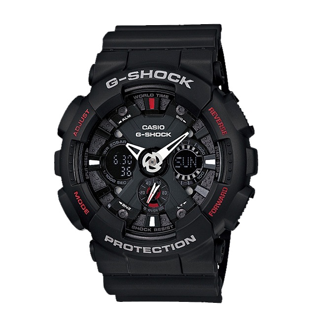 Часы CASIO GA-120-1A Часы CASIO GA-120-1AG-CLASSIC<br>Стильная матовая аналого-цифровая модель в черном корпусе с красными деталями из <a href=&amp;quot;/all-gshock/g-shock-ga-120/&amp;quot;>серии GA-120</a> обладает великолепным агрессивным дизайном. Многоуровневый 3D-дизайн циферблата, 2 мини-дисплея, абсолютная противоударность и водозащита до 200 метров, возможность рассчитывать среднюю скорость пройденного вами пути, - все это лишь небольшая часть характеристик данных джишоков.<br>