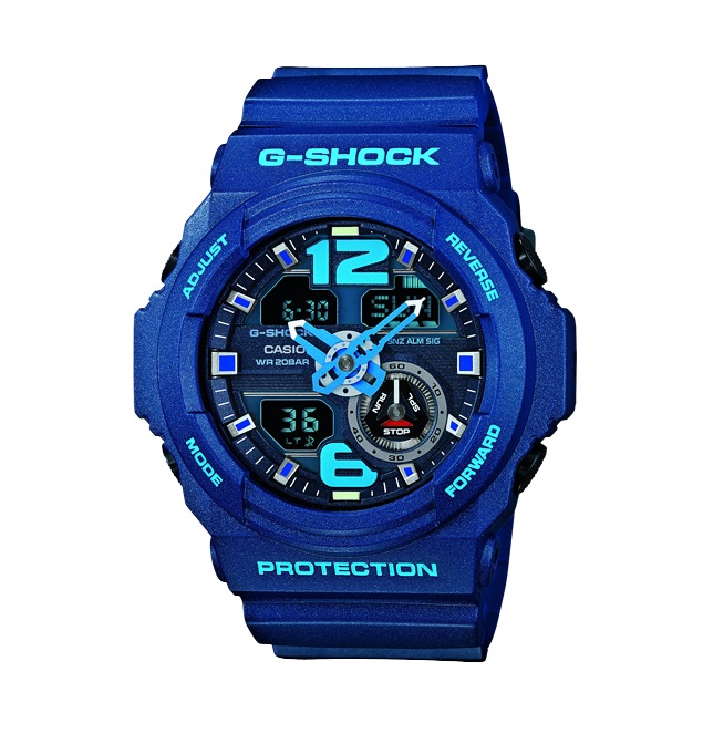 Часы CASIO GA-310-2A Часы CASIO GA-310-2AG-SPECIALS<br>Необычная унисекс модель G-SHOCK в ярко-синем корпусе с аналоговым циферблатом сочетает в себе креативный дизайн и все базовые качества джишоков: неубиваемость-непотопляемость и множество полезный функций на борту.<br>
