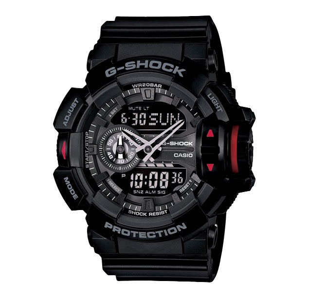 Часы CASIO GA-400-1B Часы CASIO GA-400-1BG-SPECIALS<br>Брутальная модель в черном корпусе c красными вкраплениями из ограниченной <a href=&amp;quot;/all-gshock/g-shock-ga-400/&amp;quot;>серии GA-400</a>. Управление многочисленным функционалом модели осуществляется с помощью эргономичного колеса на торце.
<br>Напомним, что <a href=&amp;quot;/all-gshock/g-shock-ga-400/&amp;quot;>серия GA-400</a> имеет второе название BIG CASES SERIES™, что говорит о большом размере корпуса у данных джишоков. Именно сочетание сумасшедших расцветок и нарочито футуристического корпуса делает эти часы ярким аутентичным аксессуаром в мире уличной моды.<br>