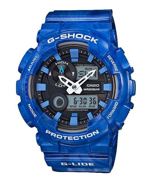 Часы CASIO GAX-100MA-2A Часы CASIO GAX-100MA-2AG-CLASSIC<br>Новая модель 2016 года из <a href=&amp;quot;/all-gshock/g-shock-g-lide/&amp;quot;>серии G-LIDE™</a> в ярко-синем <a href=&amp;quot;/all-gshock/g-shock-ga-100/&amp;quot;>корпусе GA-100</a> сочетает привычный корпус &amp;quot;соток&amp;quot; и расширенный функционал серферской серии: отображение графика приливов, фаз Луны, а также встроенный термометр. Без сомнений, модель будет успешна среди людей, увлекающихся водными видами спорта и не только. Проверенный форм-фактор + инновационный функционал = отличный релиз от CASIO.<br>