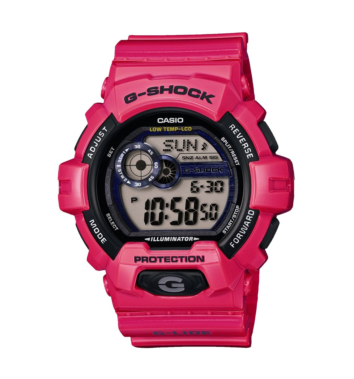 Часы CASIO GLS-8900-4E Часы CASIO GLS-8900-4EG-CLASSIC<br>Яркие джишоки в розовом корпусе из <a href=&amp;quot;/all-gshock/g-shock-g-lide/&amp;quot;>серии G-LIDE™</a>, являются классическими представителями цифровых шоков. Защита от низких температур делает эту модель идеальной для зимнего экстрима, а большой удобный дисплей со сверх-яркой LED-подсветкой, позволяет легко считывать информацию как в дневное, так и в темное время суток, что крайне актуально в зимний период.
<br>
<br>А если зимние виды спорта не ваш конек, будьте уверены, эти джишоки станут прекрасным аксессуаром и будут радовать вас своим видом и приятной тактильностью на запястье каждый день вашей с ними дружбы.<br>