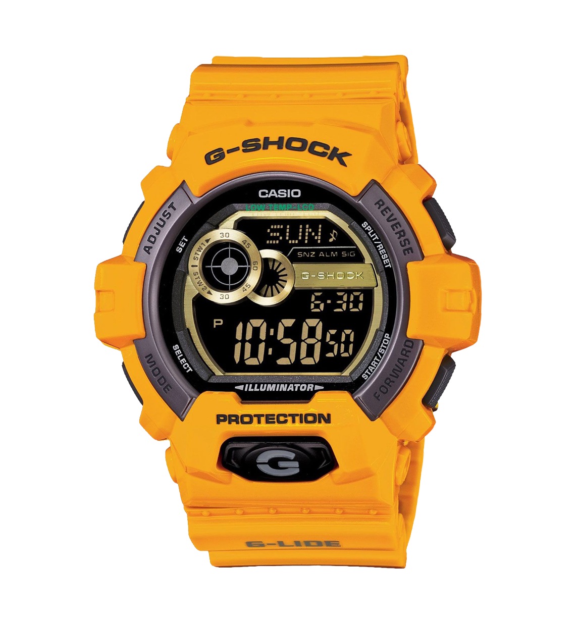 Часы CASIO GLS-8900-9E Часы CASIO GLS-8900-9EG-CLASSIC<br>Яркие джишоки из <a href=&amp;quot;/all-gshock/g-shock-g-lide/&amp;quot;>серии G-LIDE™</a> в желтом корпусе с инверсионным дисплеем циферблата, являются классическими представителями цифровых шоков. Защита от низких температур делает эту модель идеальной для зимнего экстрима, а большой удобный дисплей со сверх-яркой LED-подсветкой, позволяет легко считывать информацию как в дневное, так и в темное время суток, что крайне актуально в зимний период.
<br>
<br>А если зимние виды спорта не ваш конек, будьте уверены, эти джишоки станут прекрасным аксессуаром и будут радовать вас своим видом и приятной тактильностью на запястье каждый день вашей с ними дружбы.<br>