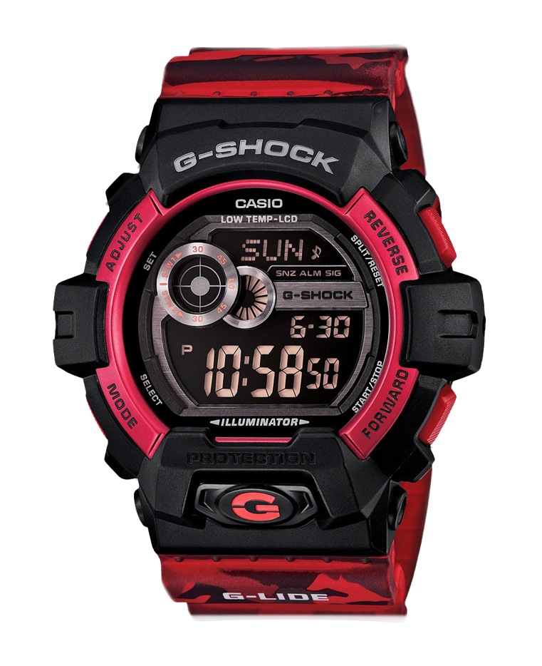 Часы CASIO GLS-8900CM-4E Часы CASIO GLS-8900CM-4EG-CLASSIC<br>Свежая модель 2014 года из <a href=&amp;quot;/all-gshock/g-shock-g-lide/&amp;quot;>серии G-LIDE™</a> в красно-черном корпусе и камуфляжным ремешком, по заверениям CASIO, была выпущена специально в поддержу зимних видов спорта. Но если зимний райдинг не для вас, будьте уверены, эти джишоки станут прекрасным аксессуаром и будут радовать вас своим видом и приятной тактильностью каждый день вашей с ними дружбы.<br>