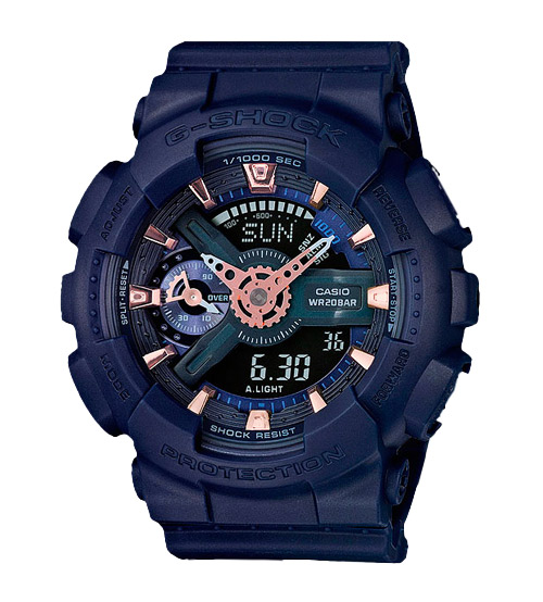 Часы CASIO GMA-S110CM-2A Часы CASIO GMA-S110CM-2AG-CLASSIC<br>Женская новинка из <a href=&amp;quot;http://www.g-store.ru/all-gshock/g-shock-gma-s-series/&amp;quot;>серии G-SHOCK S SERIES™</a> с аналого-цифровым циферблатом, выпущенная в 2016 году. Модель отличает стильная расцветка, а именно темно-синий корпус со стрелками и деталями циферблата цвета розового золота.
<br>Напомним, что G-SHOCK S SERIES™ — это серия унисексовых и женских джишоков, имеющих меньший размер корпуса, в отличие от остальных часов G-SHOCK, что позволяет им оптимально выглядеть даже на женских запястьях.<br>