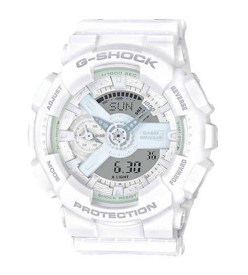Часы CASIO GMA-S110CM-7A1 Часы CASIO GMA-S110CM-7A1G-CLASSIC<br>Женская новинка из <a href=&amp;quot;http://www.g-store.ru/all-gshock/g-shock-gma-s-series/&amp;quot;>серии G-SHOCK S SERIES™</a> с аналого-цифровым циферблатом, выпущенная в 2016 году. Модель отличает одноцветный легкий дизайн, а именно белый корпус с белыми и пастельно-голубыми деталями циферблата.
<br>Напомним, что G-SHOCK S SERIES™ — это серия унисексовых и женских джишоков, имеющих меньший размер корпуса, в отличие от остальных часов G-SHOCK, что позволяет им оптимально выглядеть даже на женских запястьях.<br>