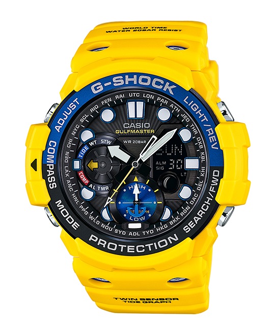 Часы CASIO GN-1000-9A Часы CASIO GN-1000-9AG-PREMIUM<br>GULFMASTER™ стал более доступным благодаря новой модели серии! Это младший брат моделей GWN, выполненные в ярком желтом корпусе со стальным черно-синим безелем.
<br><a href=&amp;quot;http://www.g-store.ru/all-gshock/g-shock-gulfmaster/&amp;quot;>G-SHOCK GULFMASTER™</a> – это профессиональная серия джишоков, рожденные противостоять стихии океана.
<br>В отличии от своих старших братьев, эта модель не умеет предсказывать погоду и предупреждать о наступающем ненастье, однако на борту этих джишоков присутствует термометр, цифровой компас, график приливов и отливов и фаз Луны и еще более десятка функций.<br>