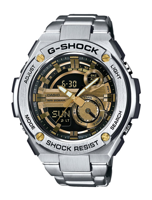 Часы CASIO GST-210D-9A Часы CASIO GST-210D-9AG-CLASSIC<br>Новинка из серии G-STEEL, сверхпрочные джишоки со стальным корпусом и браслетом, украшенные золотыми деталями циферблата. В этой коллекции дизайн G-SHOCK приближается к классическому образу механических наручных часов, при этом сохранив уникальную джишоковую начинку, что делает эти часы несравнимо прочнее и функциональнее, чем их механические собратья.
<br>Напоминаем, что серия <a href=&amp;quot;http://www.g-store.ru/all-gshock/g-shock-gst-g-steel/&amp;quot;>G-STEEL</a> одна из самых динамично развивающихся во всей линейке G-SHOCK, поэтому вы всегда можете подобрать стальные джишоки на свой вкус и характер.<br>